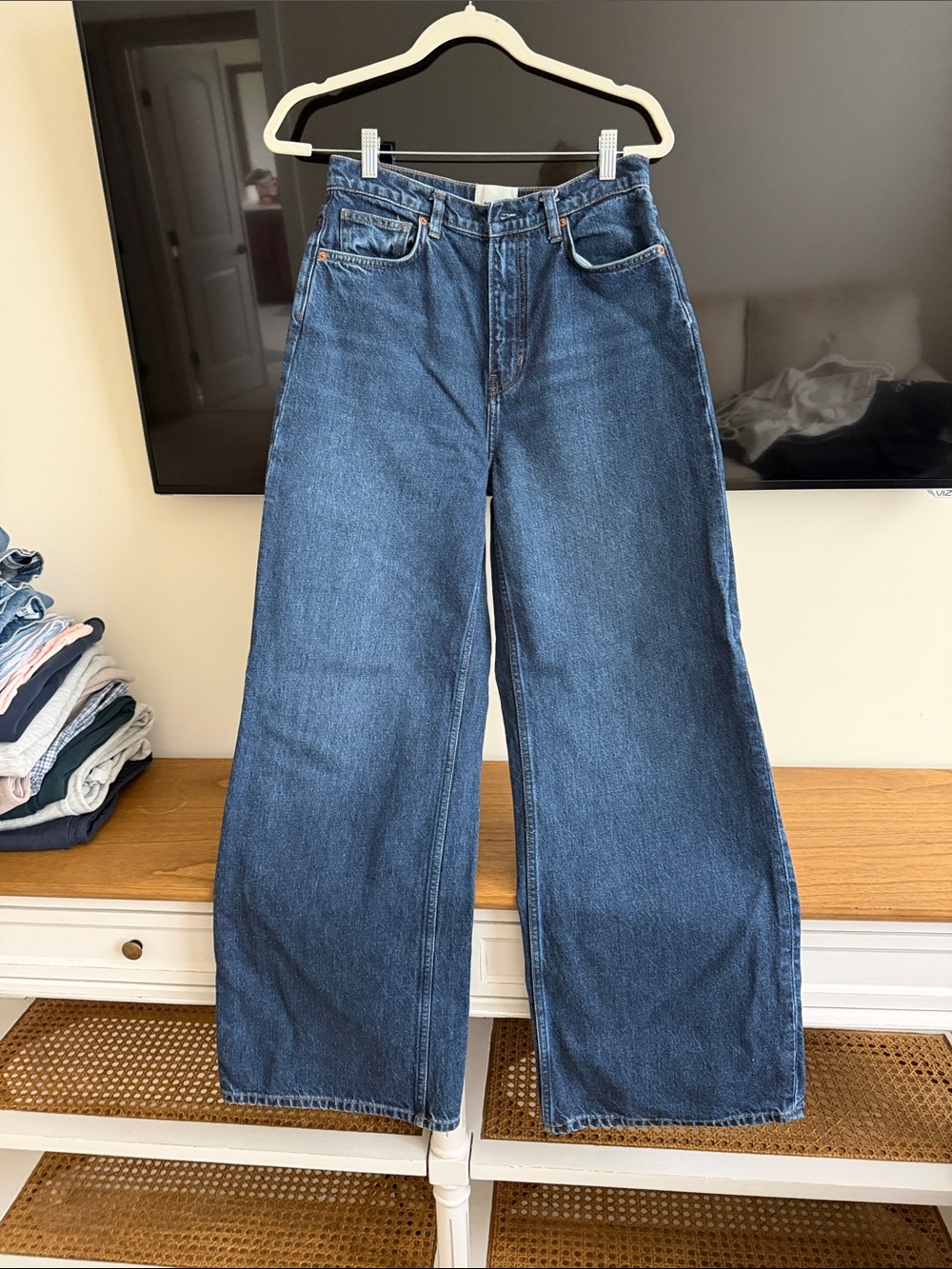 Reformation Wide-Leg High-Rise Jeans in Dark Blue